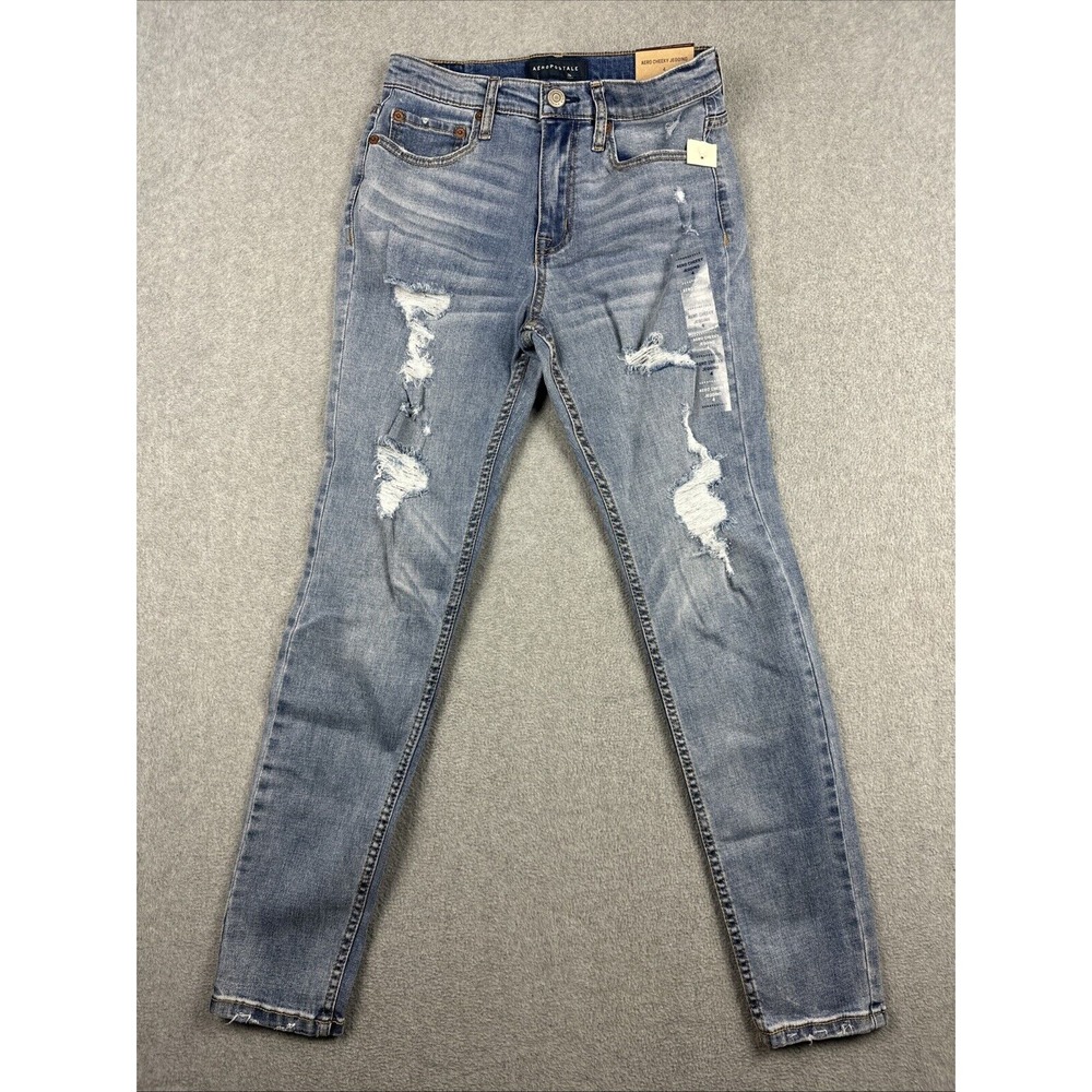 Aeropostale Jeans Womens 4 Blue‎ Cheeky Jegging Stretch Tapered Distressed NWT